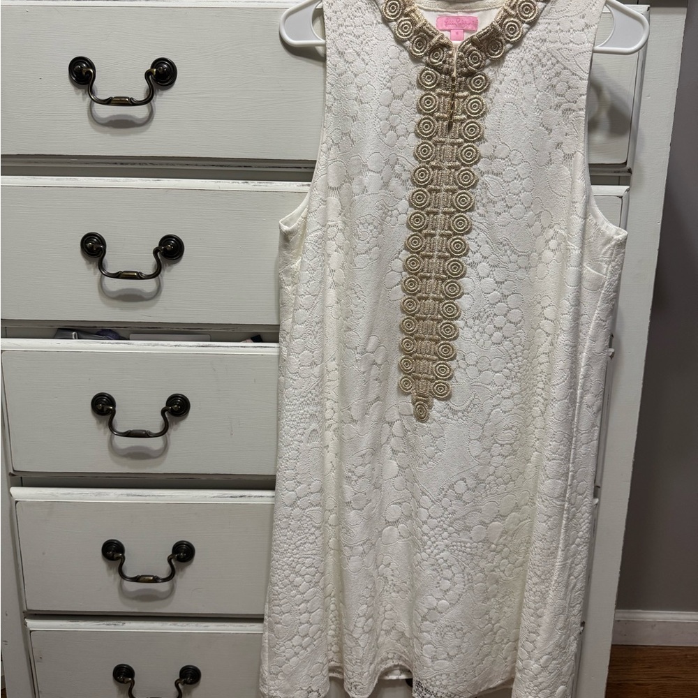 Lilly Pulitzer White Dress with Gold Accents